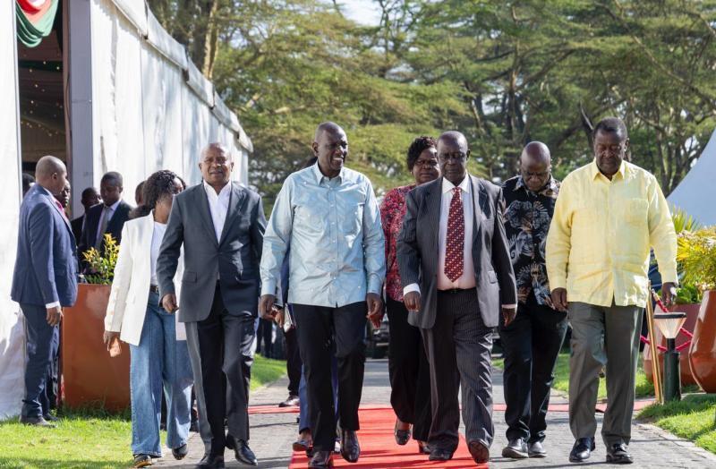 File image of President Ruto with Oburu Oginga and DP Kithure Kindiki.